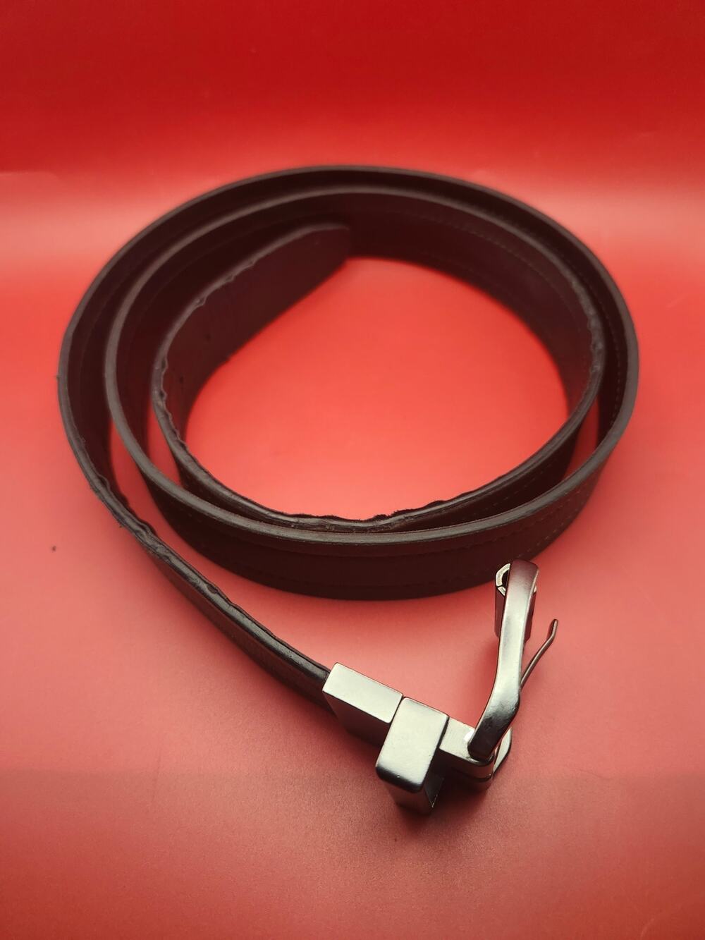 Men’s Brown Leather Belt 3X 50–52 Brushed Silver Buckle Classic Dress Casual